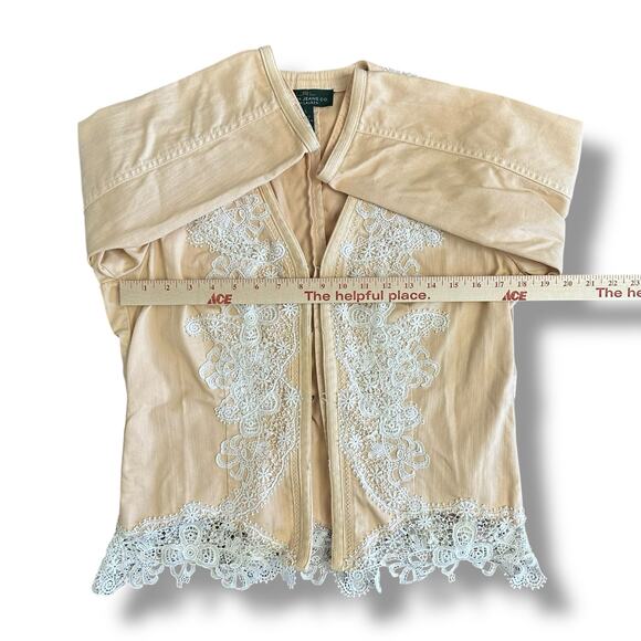 Lauren Jeans Co Ralph Lauren Lace Trim Jacket L Peach Boho Romantic Cotton - Picture 3 of 9